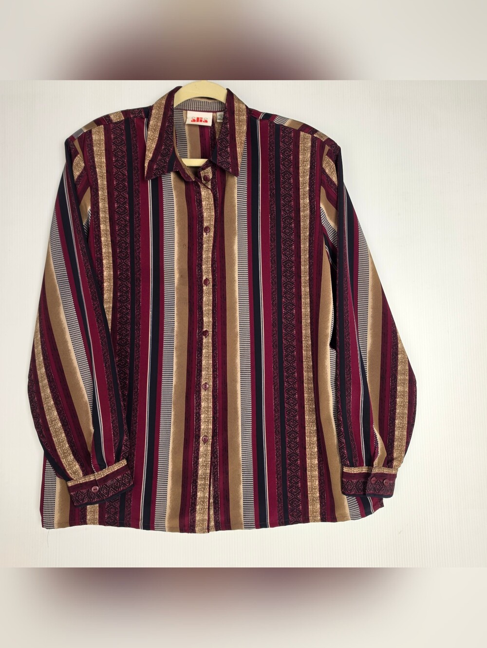 Vintage Striped Button-Up Shirt in Burgundy and Tan